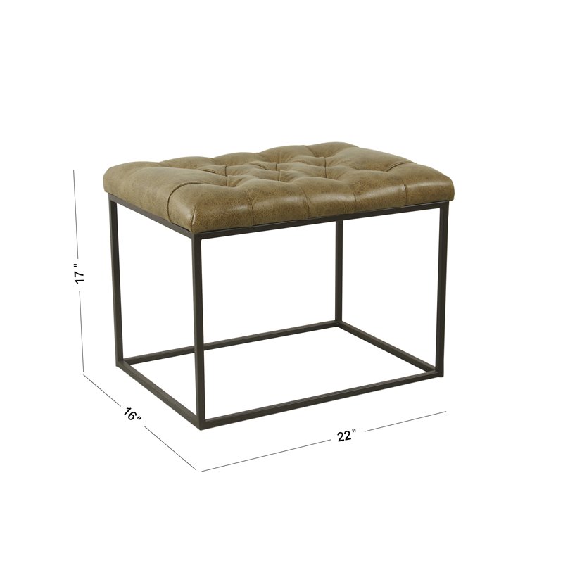 HomePop Modern Metal and Faux Leather Small Decorative Ottoman in Brown