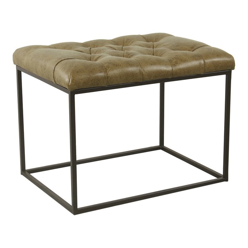 HomePop Modern Metal and Faux Leather Small Decorative Ottoman in Brown