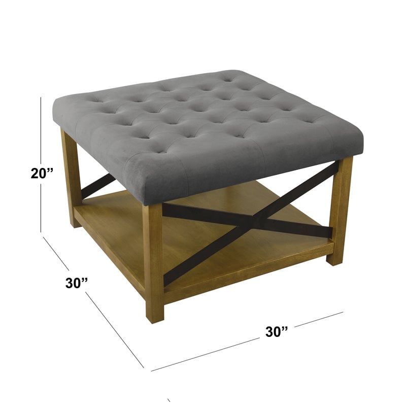 HomePop Traditional Wood and Fabric Tufted Ottoman with Storage in Gray