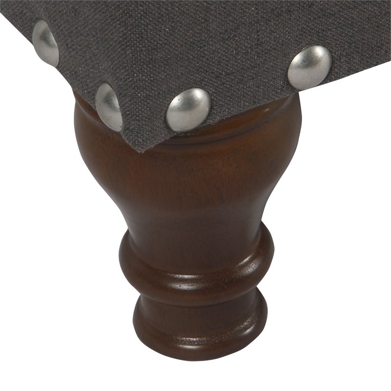 HomePop Traditional Fabric Large Storage Bench with Nailhead Trim in Charcoal