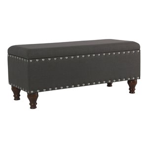 HomePop Traditional Fabric Large Storage Bench with Nailhead Trim in Charcoal