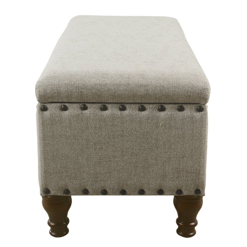 HomePop Traditional Fabric Large Storage Bench with Nailhead Trim in Cream/Taupe