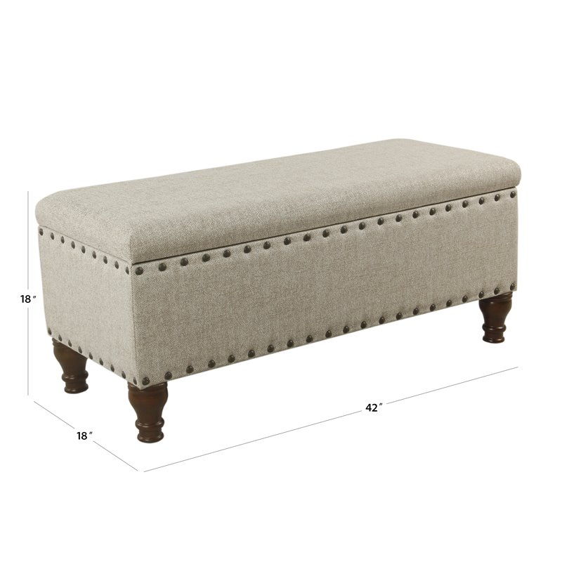 HomePop Traditional Fabric Large Storage Bench with Nailhead Trim in Cream/Taupe