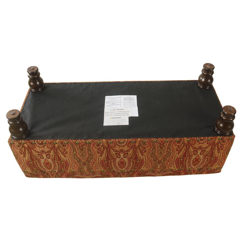 HomePop Traditional Fabric Large Storage Bench with Nailhead Trim in Red/Gold