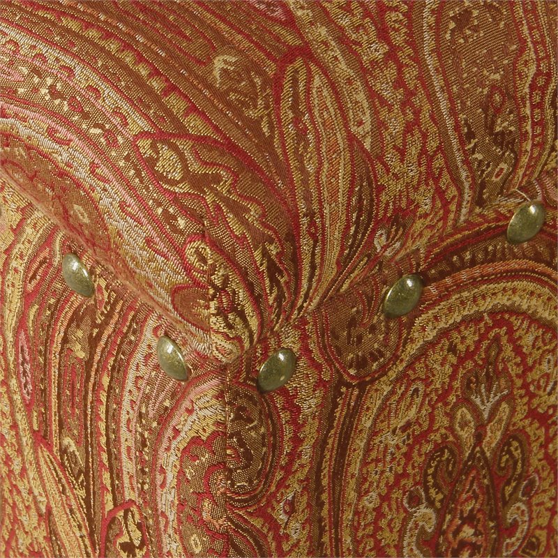HomePop Traditional Fabric Large Storage Bench with Nailhead Trim in Red/Gold