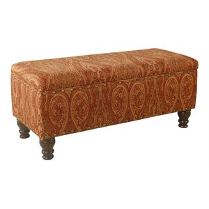 homepop traditional fabric large storage bench with nailhead trim in red/gold
