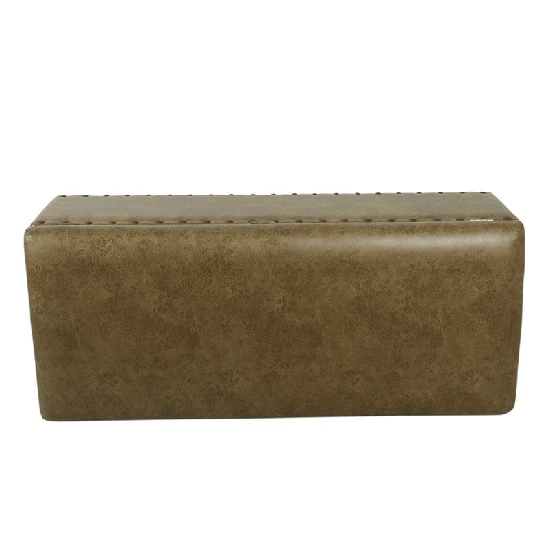 HomePop Traditional Faux Leather Large Storage Bench with Nailhead Trim in Brown