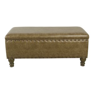 homepop traditional faux leather large storage bench with nailhead trim in brown