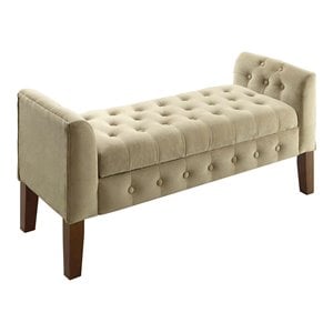 homepop traditional velvet tufted storage bench and settee in brown