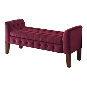 homepop traditional velvet tufted storage bench and settee in red