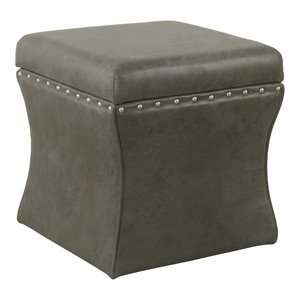 homepop traditional faux leather storage ottoman with nailheads in gray