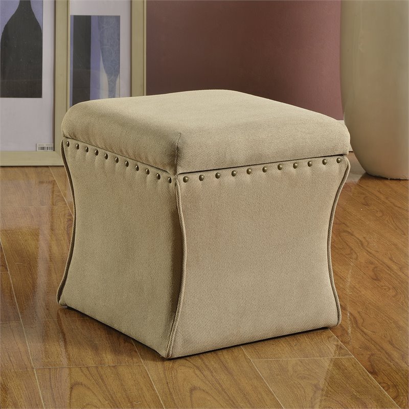 HomePop Cinch Traditional Fabric Storage Ottoman with Nailheads in Brown