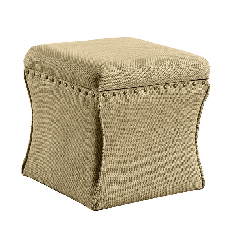 HomePop Cinch Traditional Fabric Storage Ottoman with Nailheads in Brown
