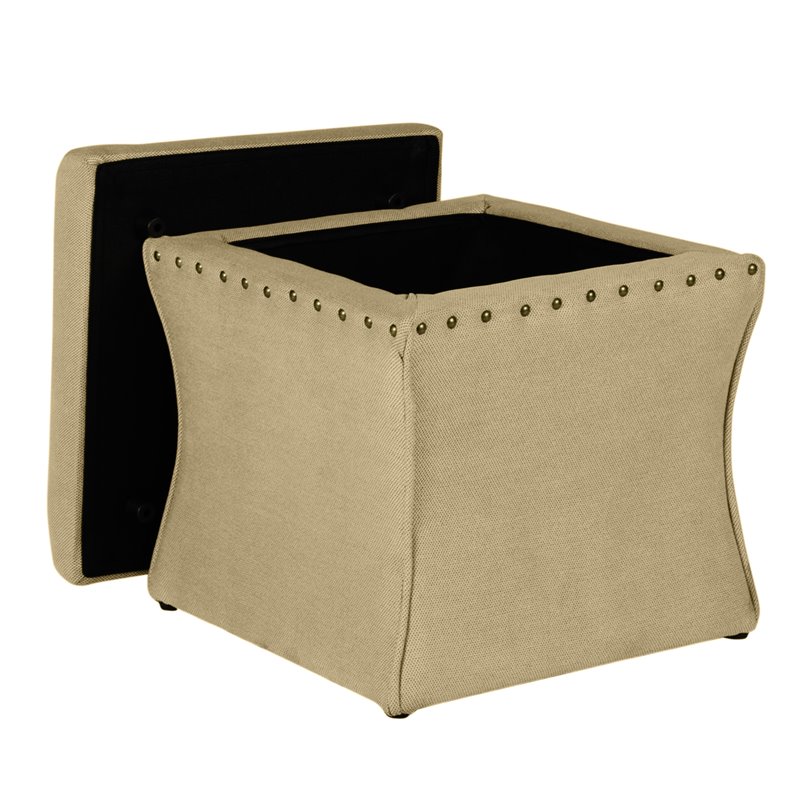 HomePop Cinch Traditional Fabric Storage Ottoman with Nailheads in Brown