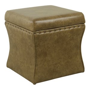 homepop traditional faux leather storage ottoman with nailheads in light brown