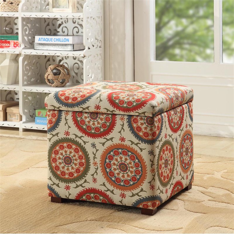 HomePop Transitional Fabric Storage Ottoman in Orange and Green