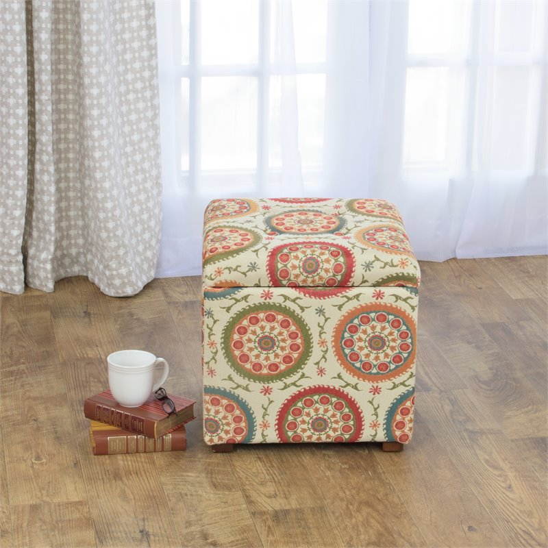 HomePop Transitional Fabric Storage Ottoman in Orange and Green