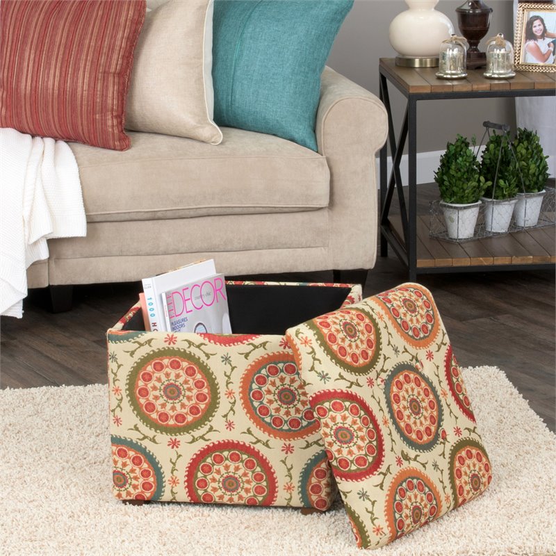 HomePop Transitional Fabric Storage Ottoman in Orange and Green
