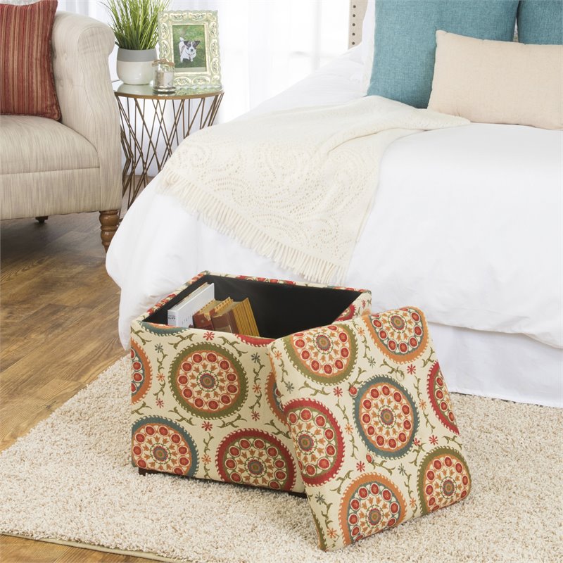 HomePop Transitional Fabric Storage Ottoman in Orange and Green