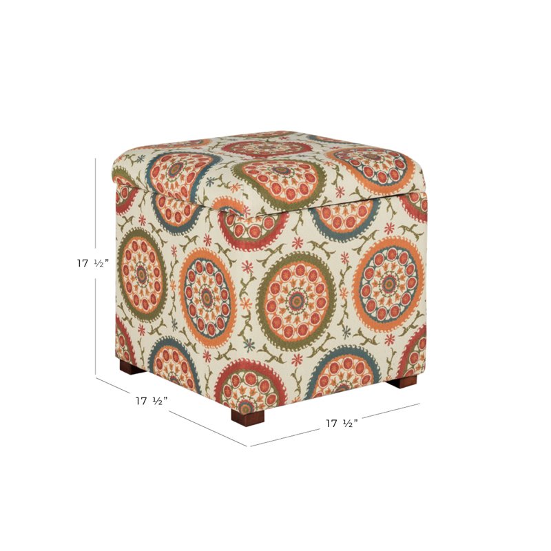 HomePop Transitional Fabric Storage Ottoman in Orange and Green