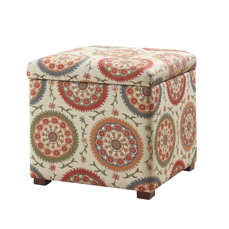 HomePop Transitional Fabric Storage Ottoman in Orange and Green