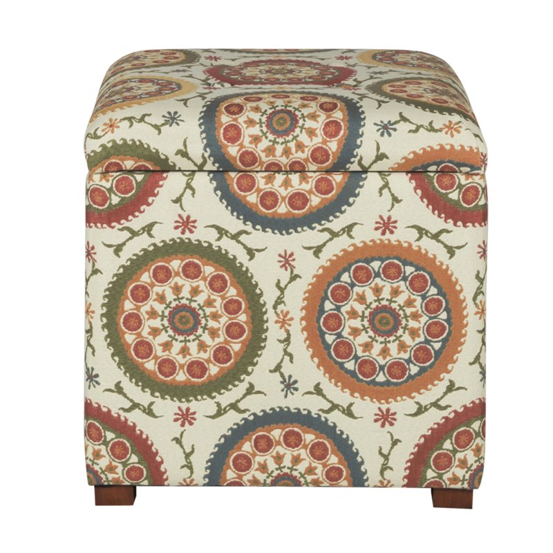 HomePop Transitional Fabric Storage Ottoman in Orange and Green