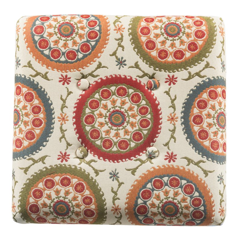 HomePop Transitional Fabric Storage Ottoman in Orange and Green
