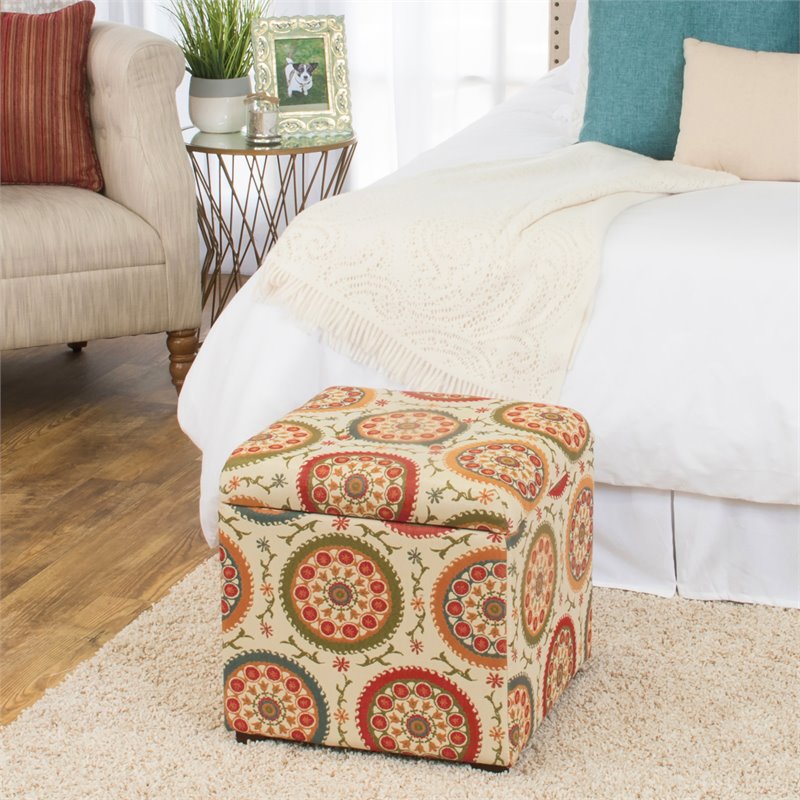 HomePop Transitional Fabric Storage Ottoman in Orange and Green