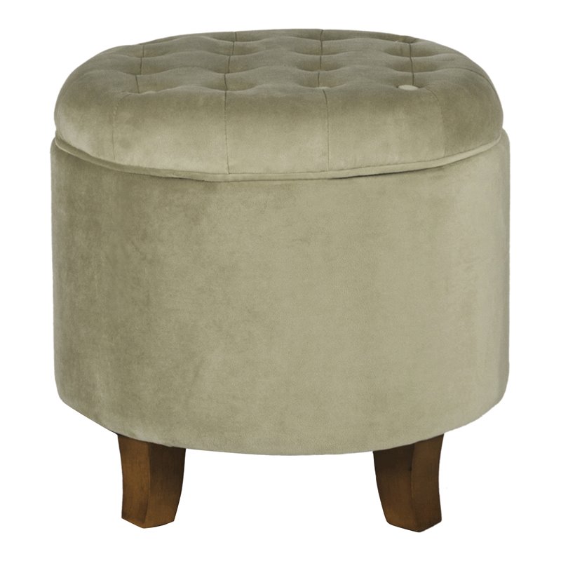 HomePop Round Transitional Wood and Velvet Ottoman with Storage in Brown