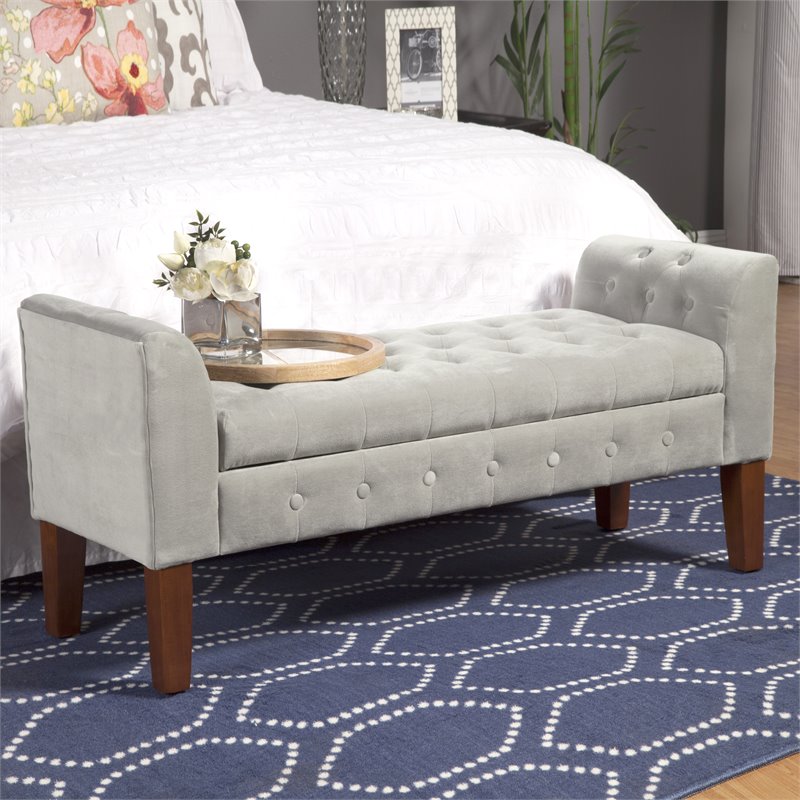 HomePop Traditional Velvet Tufted Storage Bench and Settee in Gray