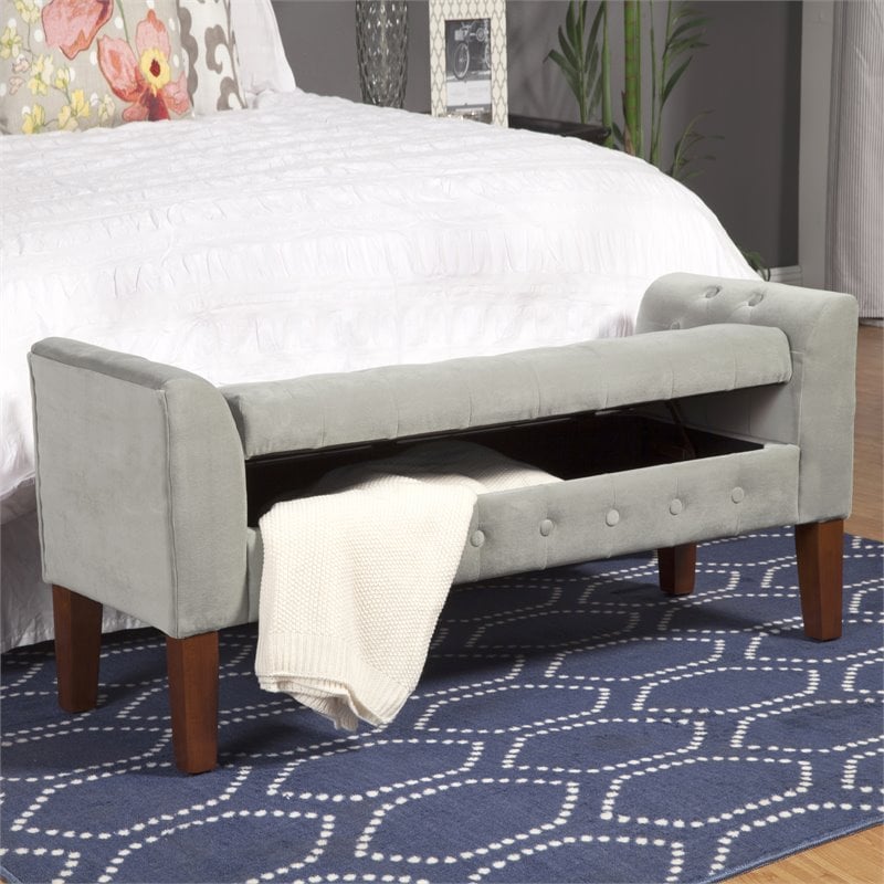 HomePop Traditional Velvet Tufted Storage Bench and Settee in Gray