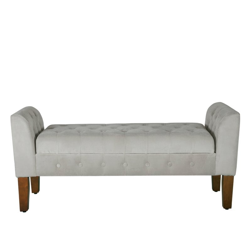 HomePop Traditional Velvet Tufted Storage Bench and Settee in Gray