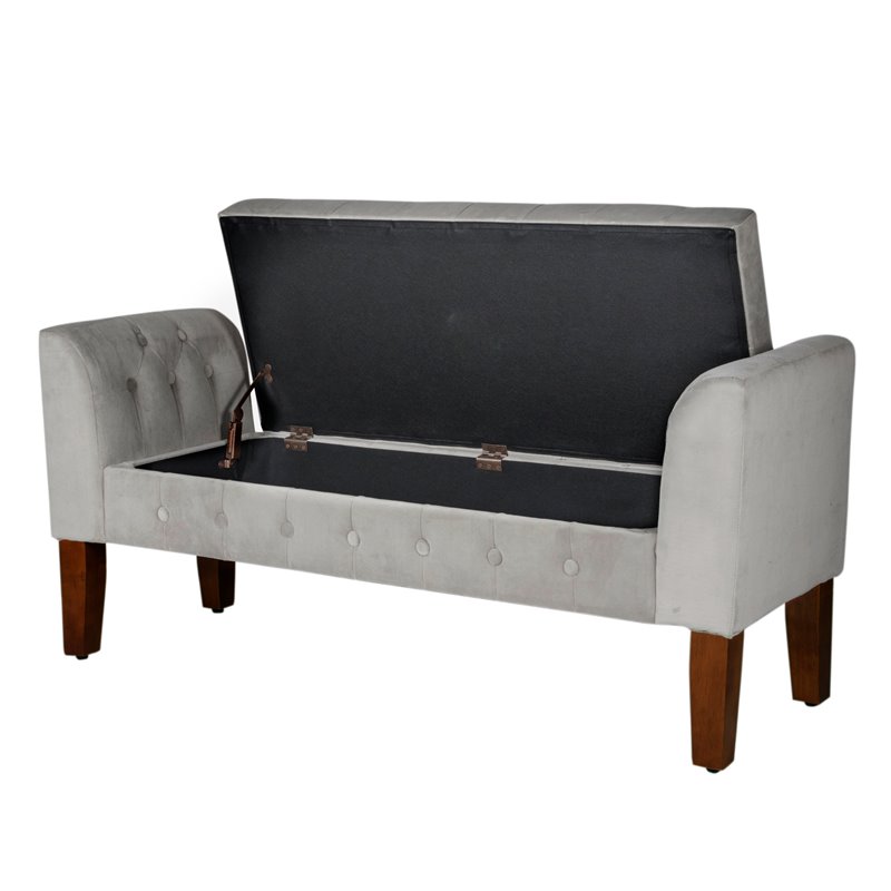 HomePop Traditional Velvet Tufted Storage Bench and Settee in Gray