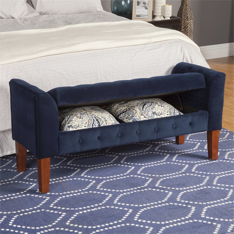 HomePop Traditional Velvet Fabric Storage Bench and Settee in Blue