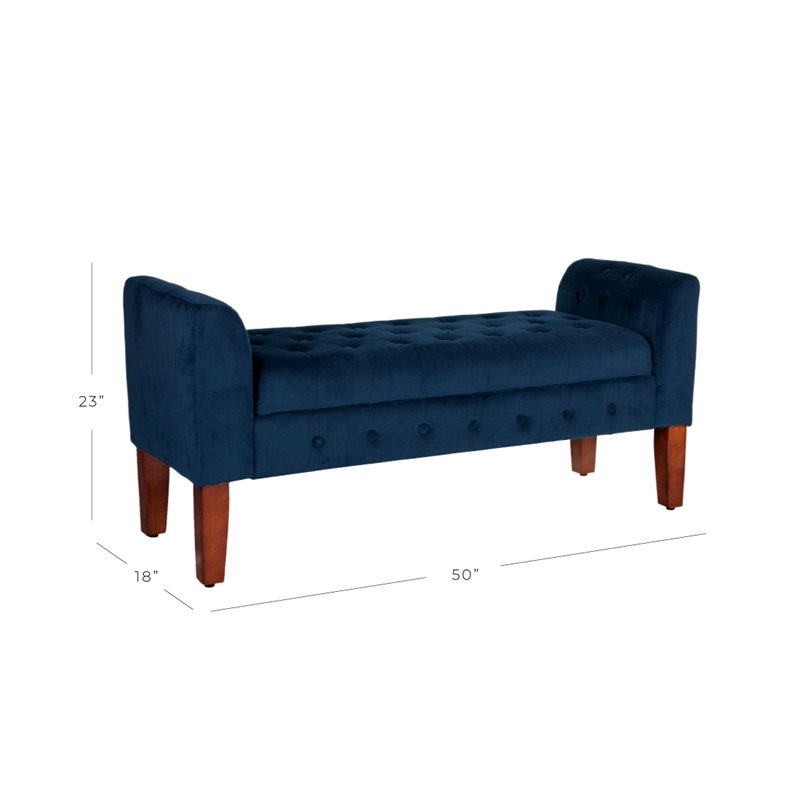 HomePop Traditional Velvet Fabric Storage Bench and Settee in Blue