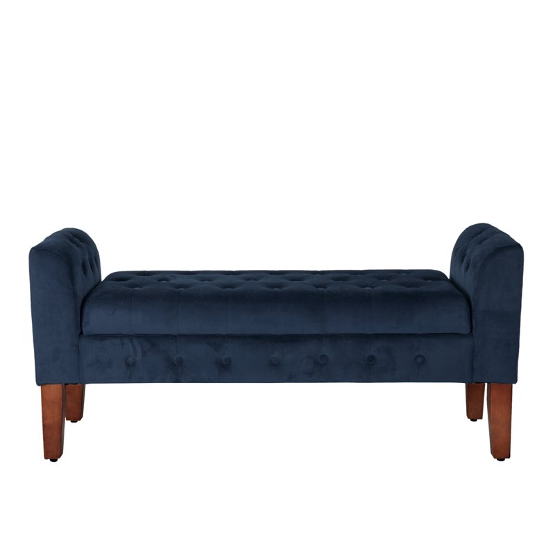 HomePop Traditional Velvet Fabric Storage Bench and Settee in Blue