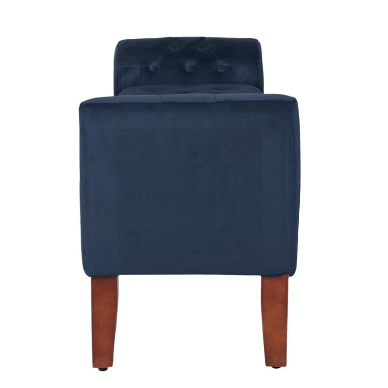 HomePop Traditional Velvet Fabric Storage Bench and Settee in Blue