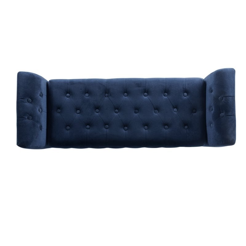 HomePop Traditional Velvet Fabric Storage Bench and Settee in Blue