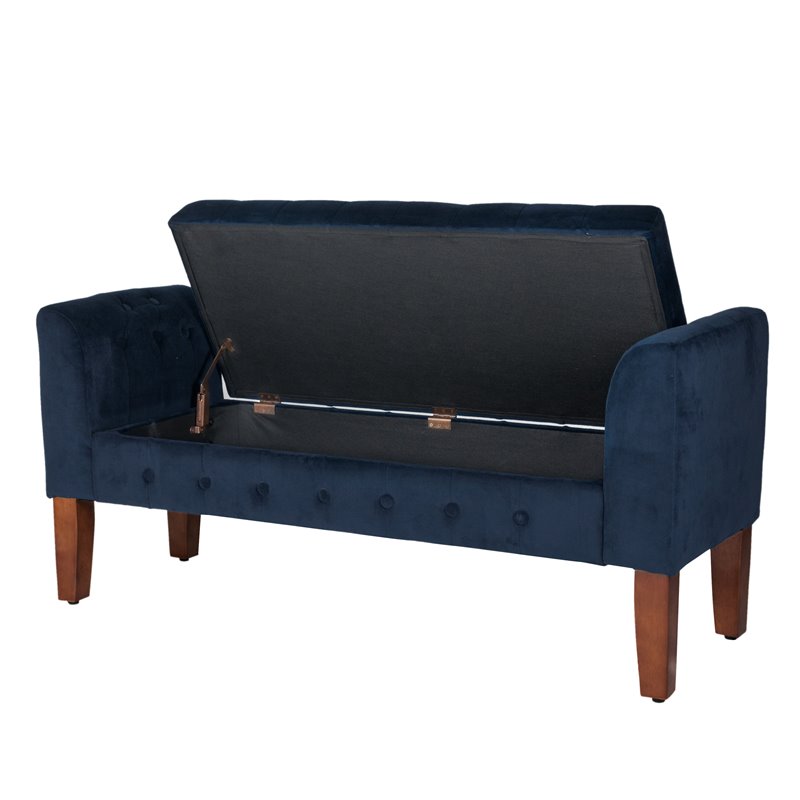 HomePop Traditional Velvet Fabric Storage Bench and Settee in Blue