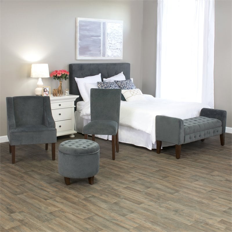 HomePop Traditional Velvet Fabric Storage Bench and Settee in Gray