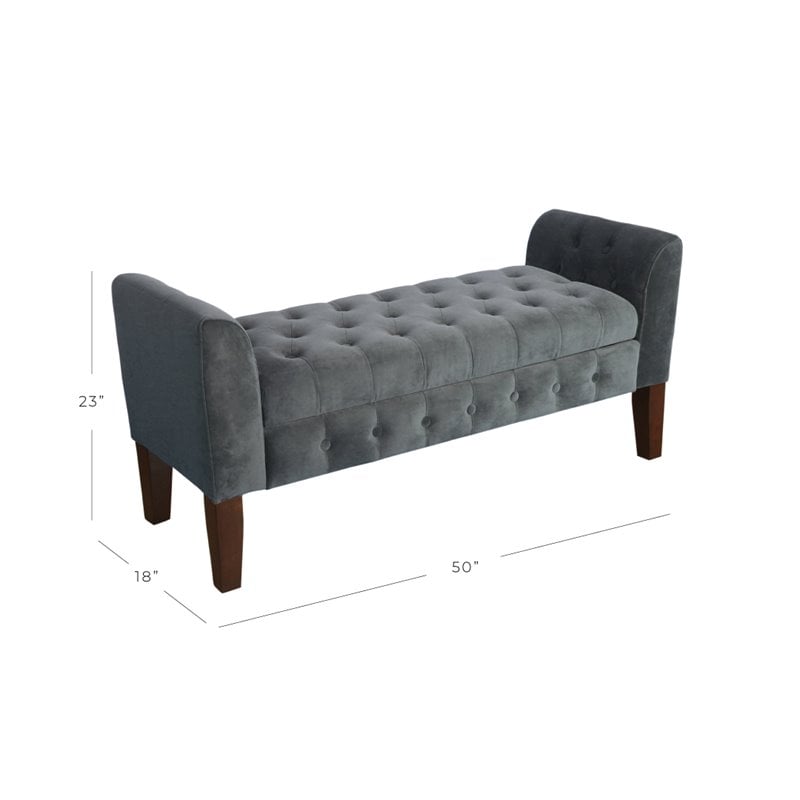 HomePop Traditional Velvet Fabric Storage Bench and Settee in Gray