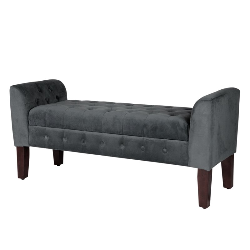HomePop Traditional Velvet Fabric Storage Bench and Settee in Gray