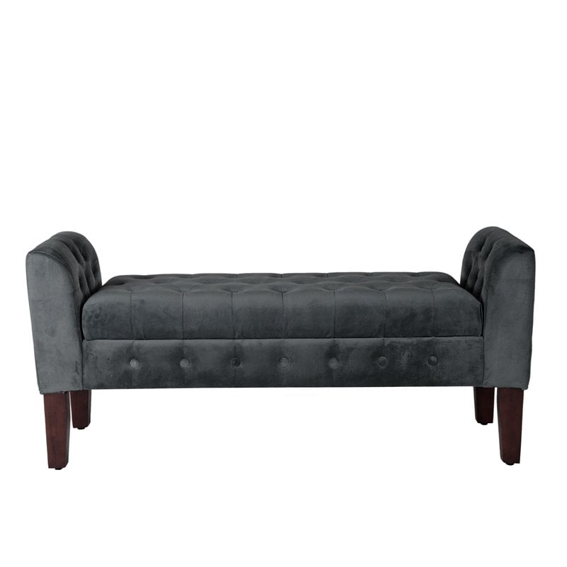HomePop Traditional Velvet Fabric Storage Bench and Settee in Gray