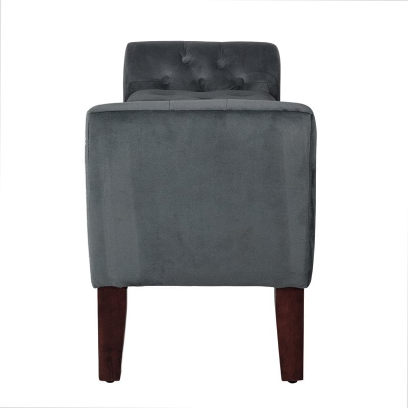 HomePop Traditional Velvet Fabric Storage Bench and Settee in Gray
