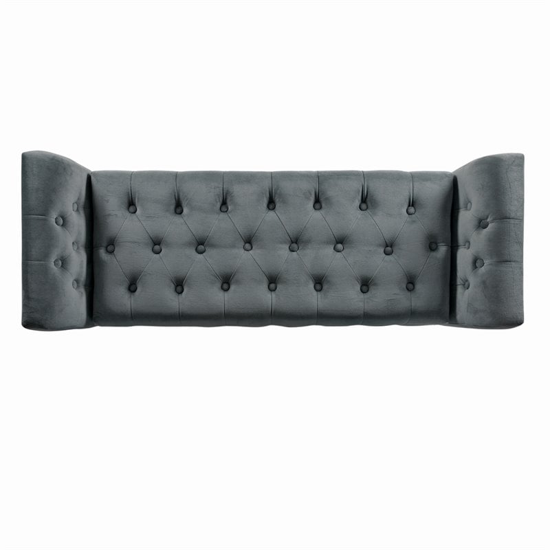 HomePop Traditional Velvet Fabric Storage Bench and Settee in Gray