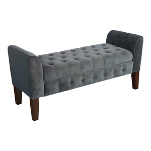 homepop traditional velvet fabric storage bench and settee in gray