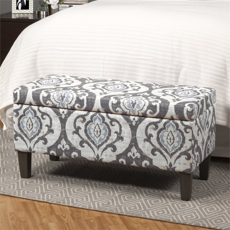 HomePop Transitional Fabric Large Decorative Storage Bench in Blue