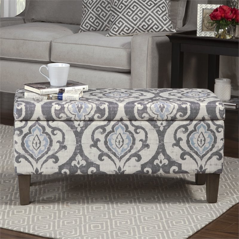 HomePop Transitional Fabric Large Decorative Storage Bench in Blue