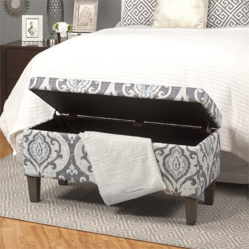 HomePop Transitional Fabric Large Decorative Storage Bench in Blue