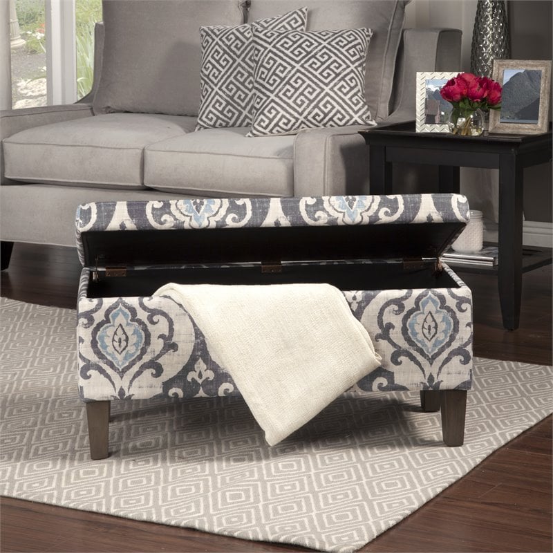 HomePop Transitional Fabric Large Decorative Storage Bench in Blue